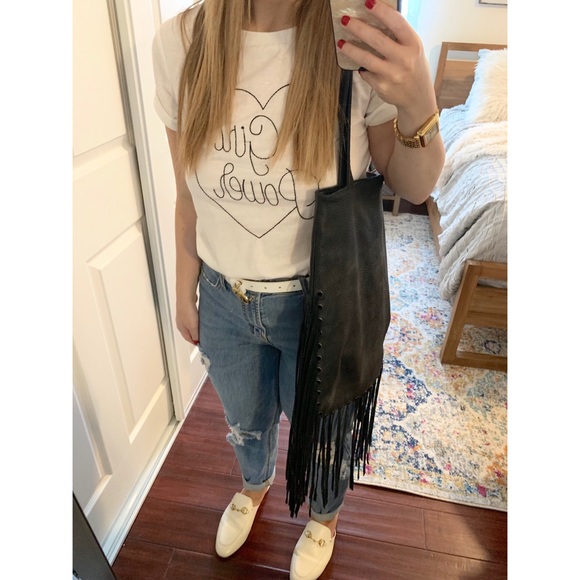 Black Vegan Leather Fringe Tote Bag- BCBGeneration - Picture 5 of 8